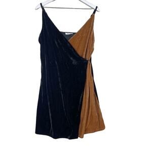 THML Velvet Colorblock Spagetti Strap Dress Size S Small NWT Black Brown